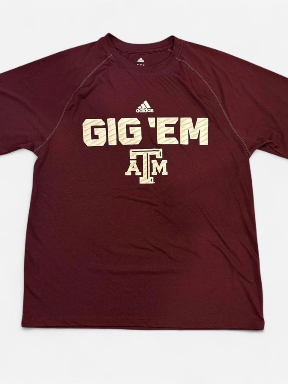 adidas Maroon Short Sleeve Tee with 'GIG 'EM' and ATM Logo